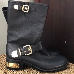 Vince Camuto Black Leather Boots with Gold Accents